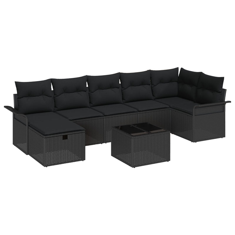 8 Piece Garden Sofa Set with Cushions Black Poly Rattan