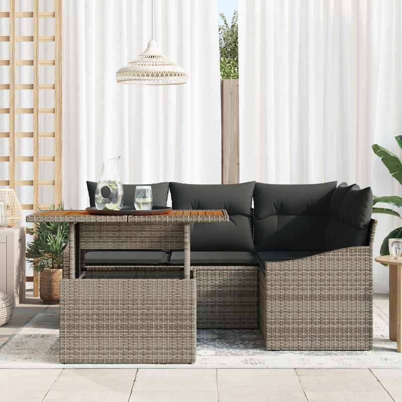 5 Piece Garden Sofa Set with Cushions Grey Poly Rattan