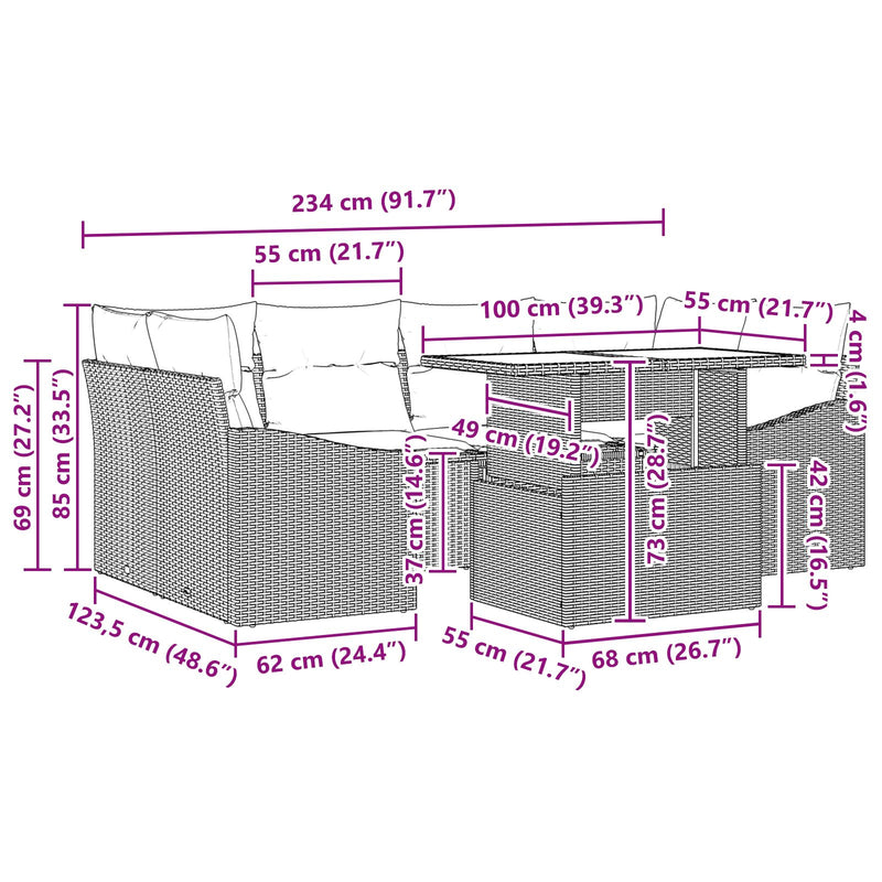 7 Piece Garden Sofa Set with Cushions Grey Poly Rattan