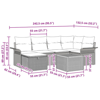 7 Piece Garden Sofa Set with Cushions Grey Poly Rattan