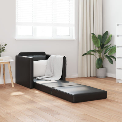 Floor Sofa Bed 2-in-1 Black 74x77x81 cm Faux Leather