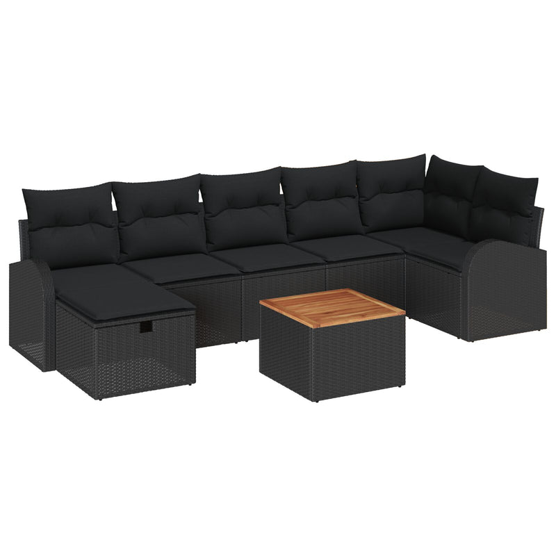 8 Piece Garden Sofa Set with Cushions Black Poly Rattan