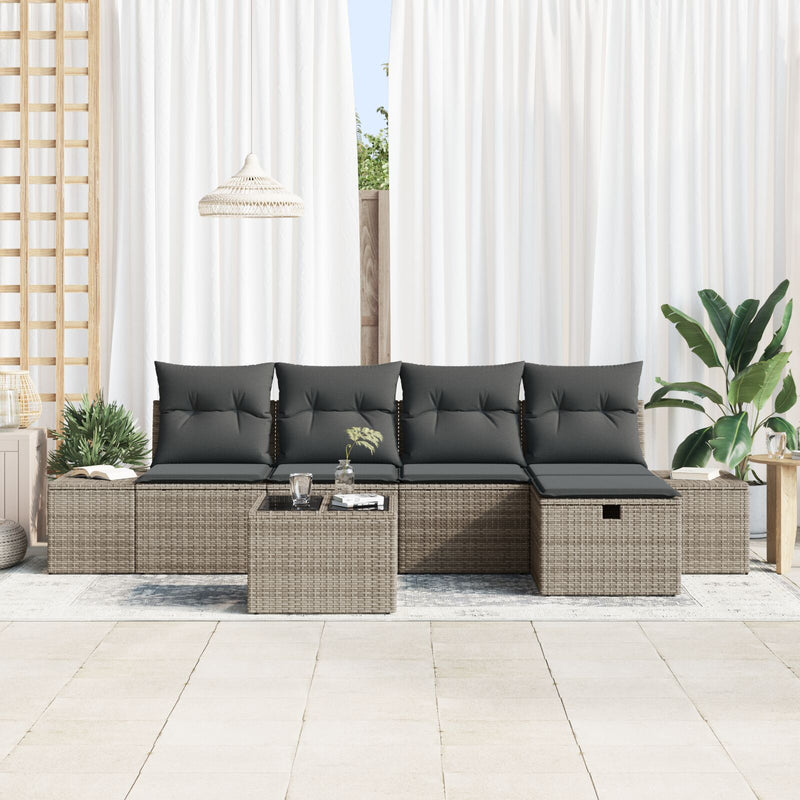6 Piece Garden Sofa Set with Cushions Grey Poly Rattan