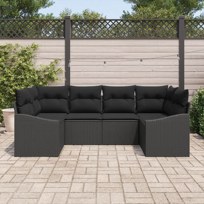 6 Piece Garden Sofa Set with Cushions Black Poly Rattan