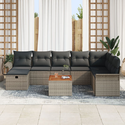9 Piece Garden Sofa Set with Cushions Grey Poly Rattan