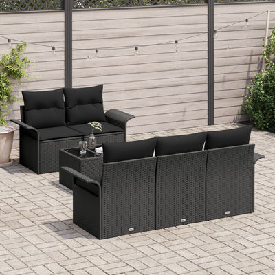 6 Piece Garden Sofa Set with Cushions Black Poly Rattan
