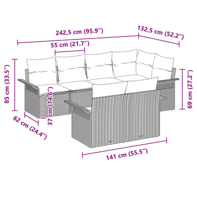 7 Piece Garden Sofa Set with Cushions Grey Poly Rattan