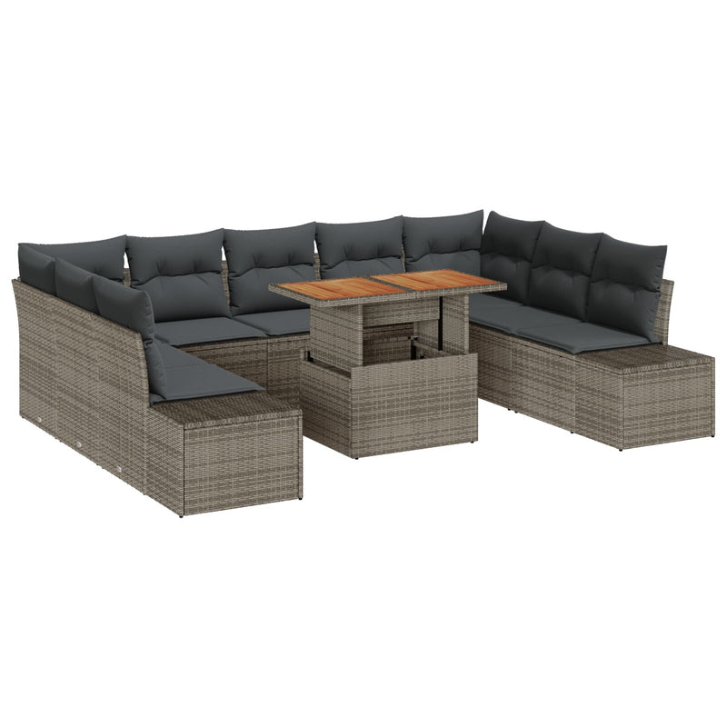 10 Piece Garden Sofa Set with Cushions Grey Poly Rattan