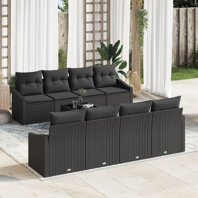 7 Piece Garden Sofa Set with Cushions Black Poly Rattan