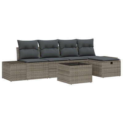 6 Piece Garden Sofa Set with Cushions Grey Poly Rattan
