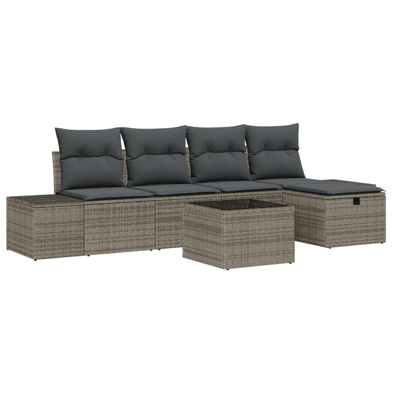 6 Piece Garden Sofa Set with Cushions Grey Poly Rattan