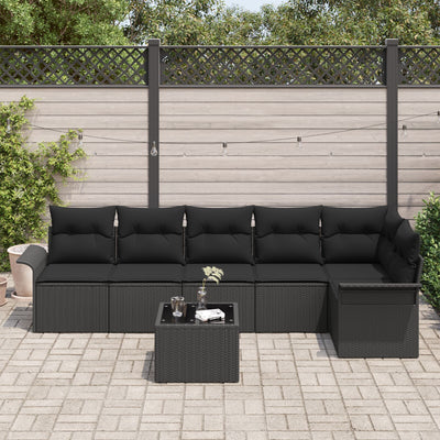 7 Piece Garden Sofa Set with Cushions Beige Poly Rattan