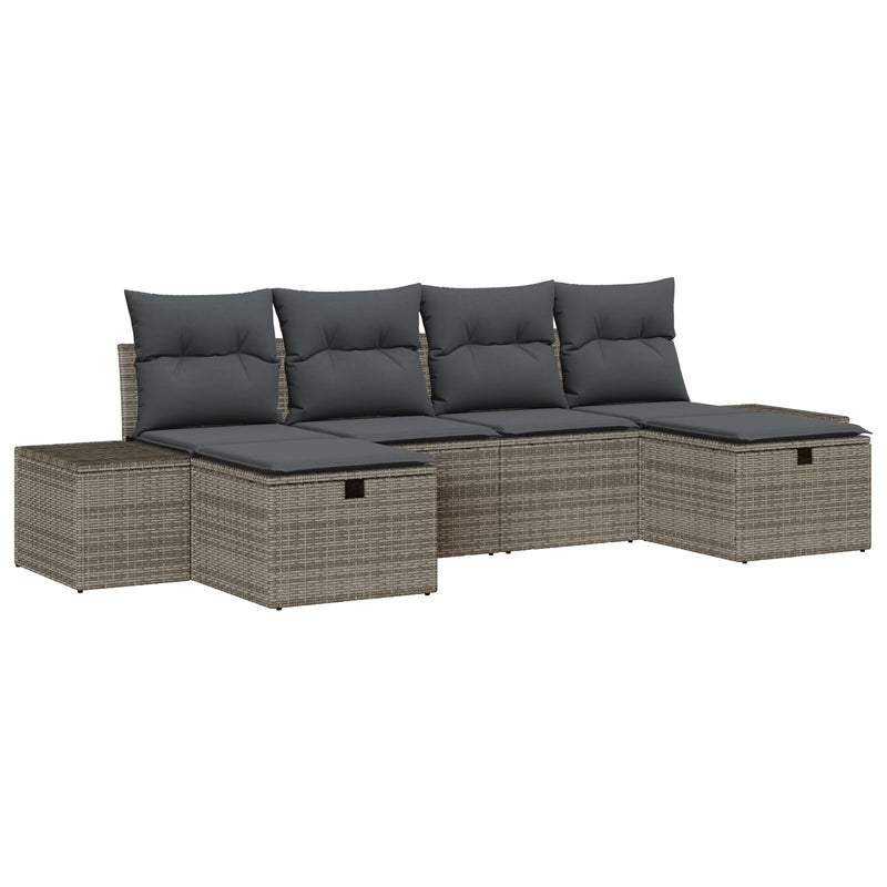6 Piece Garden Sofa Set with Cushions Grey Poly Rattan