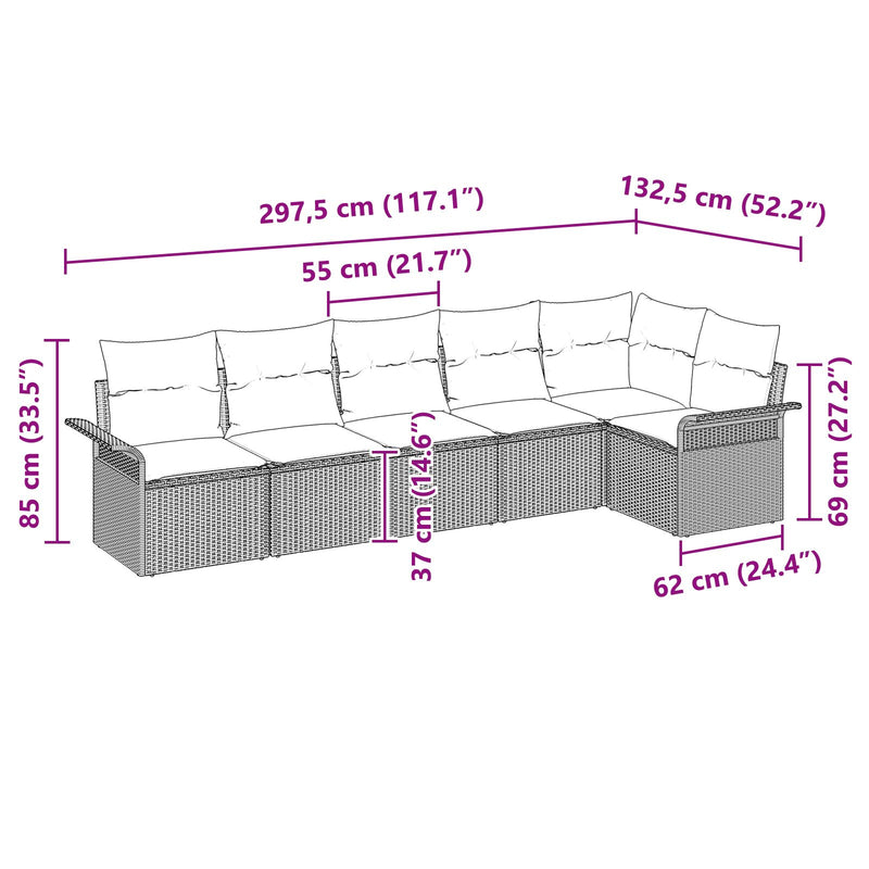 6 Piece Garden Sofa Set with Cushions Black Poly Rattan