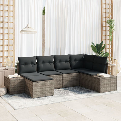 6 Piece Garden Sofa Set with Cushions Grey Poly Rattan