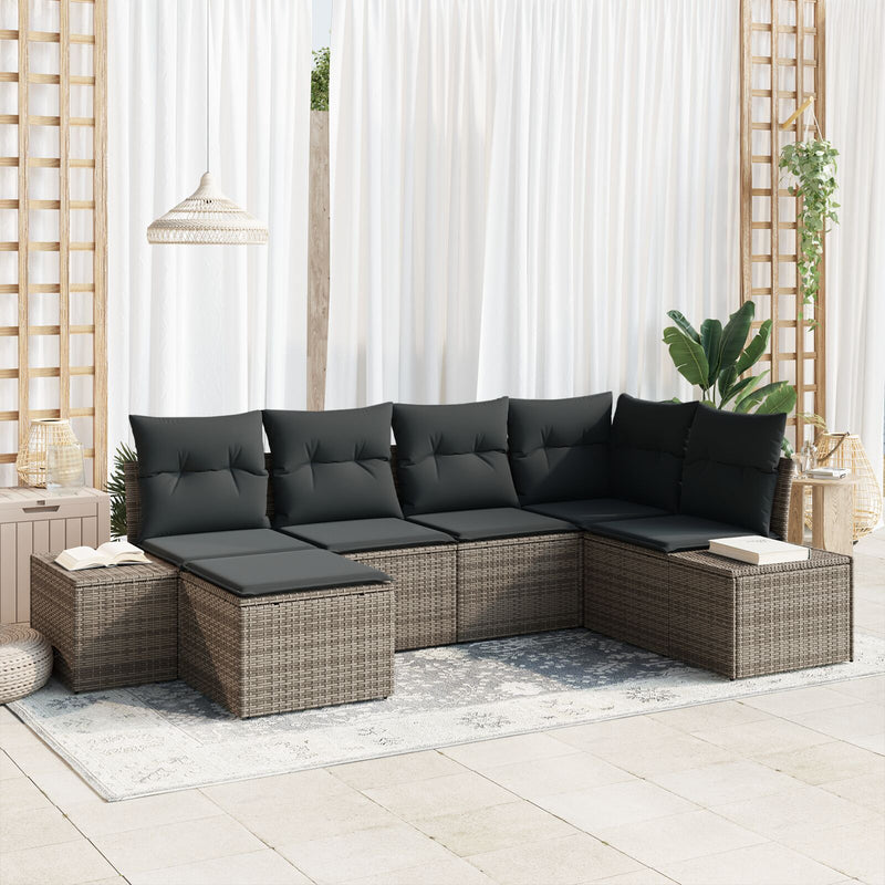 6 Piece Garden Sofa Set with Cushions Grey Poly Rattan