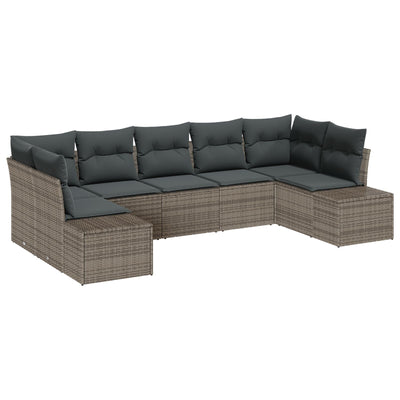 7 Piece Garden Sofa Set with Cushions Grey Poly Rattan