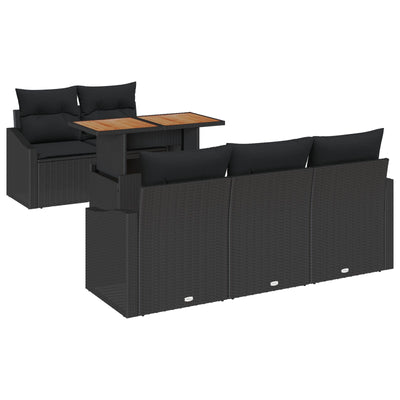 Garden Sofa Set 6 Piece Black Wicker Outdoor Dining Set