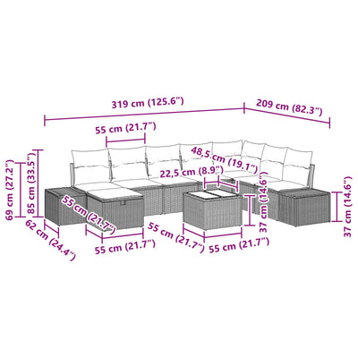 9 Piece Garden Sofa Set with Cushions Black Poly Rattan