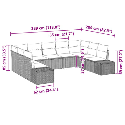 9 Piece Garden Sofa Set with Cushions Black Poly Rattan
