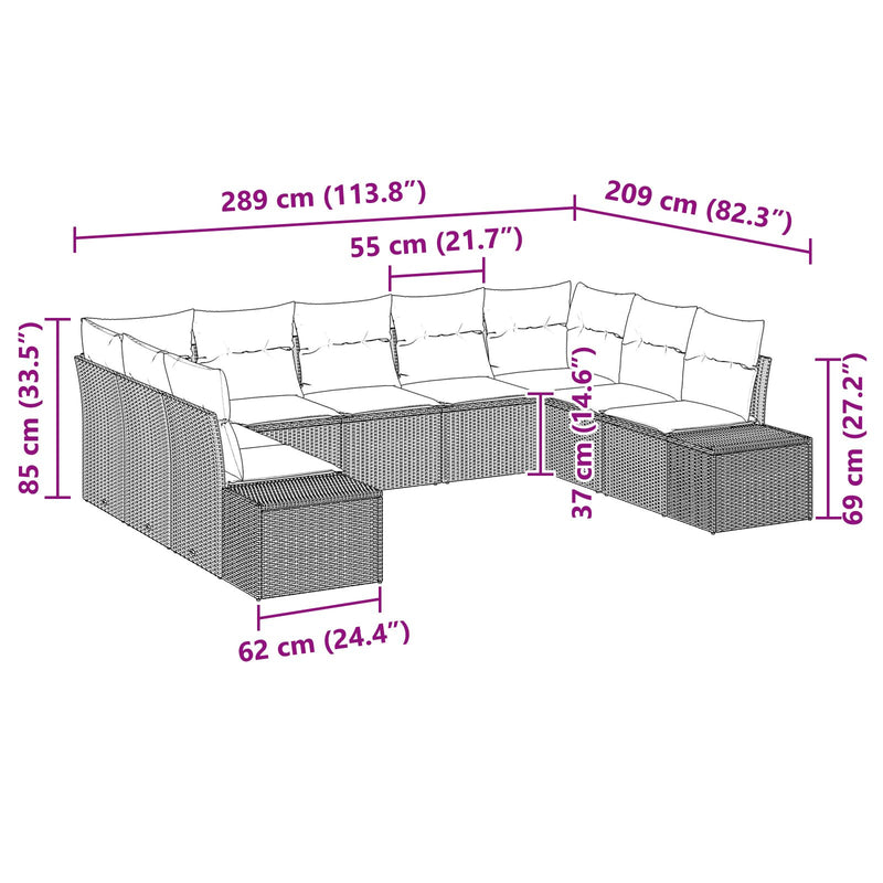 9 Piece Garden Sofa Set with Cushions Black Poly Rattan