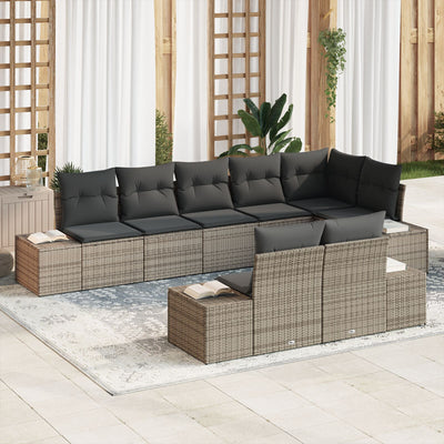 8 Piece Garden Sofa Set with Cushions Grey Poly Rattan