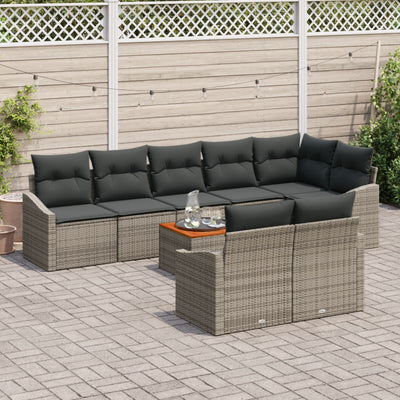 9 Piece Garden Sofa Set with Cushions Grey Poly Rattan Acacia