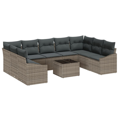 9 Piece Garden Sofa Set with Cushions Black Poly Rattan