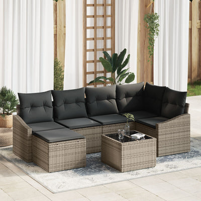 Garden Dining Set Set of 7 Grey Rattan Outdoor Sofa Rectangular