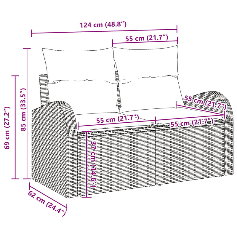 Garden Sofa Set Set of 7 Black Poly Rattan, Polyester cushions