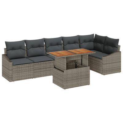 7 Piece Garden Sofa Set with Cushions Grey Poly Rattan