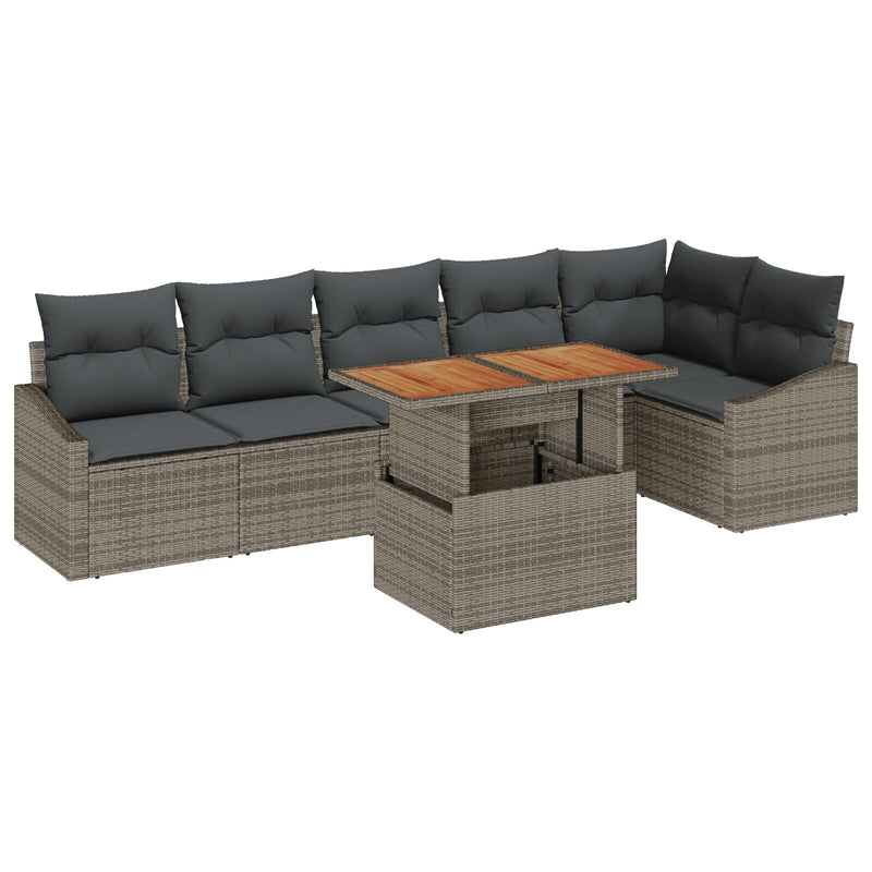 7 Piece Garden Sofa Set with Cushions Grey Poly Rattan