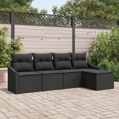 Garden Sofa Set Set of 5 Black Rattan, Steel Outdoor Sofa