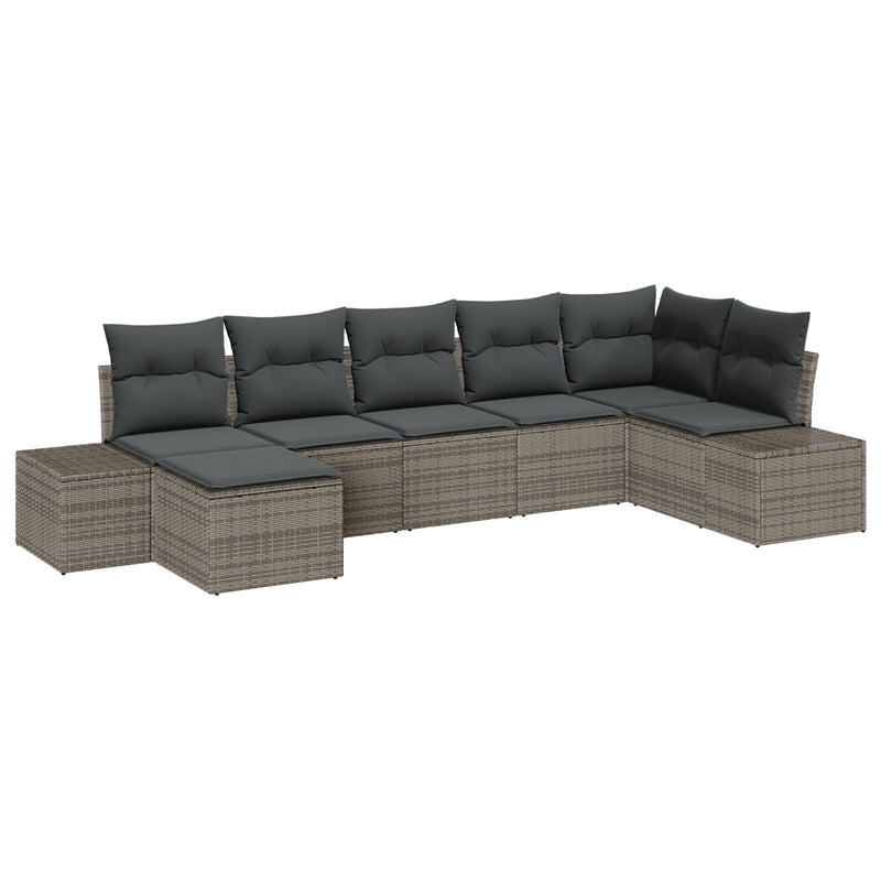 7 Piece Garden Sofa Set with Cushions Grey Poly Rattan