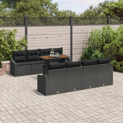 7 Piece Garden Sofa Set with Cushions in Black Poly Rattan