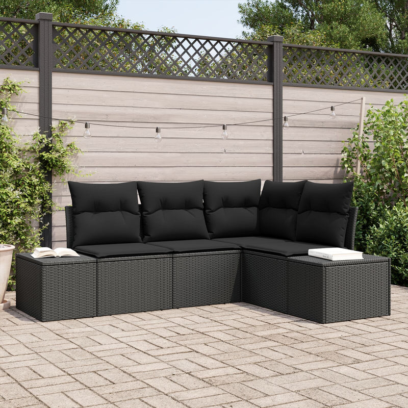 4 Piece Garden Sofa Set with Cushions Black Poly Rattan