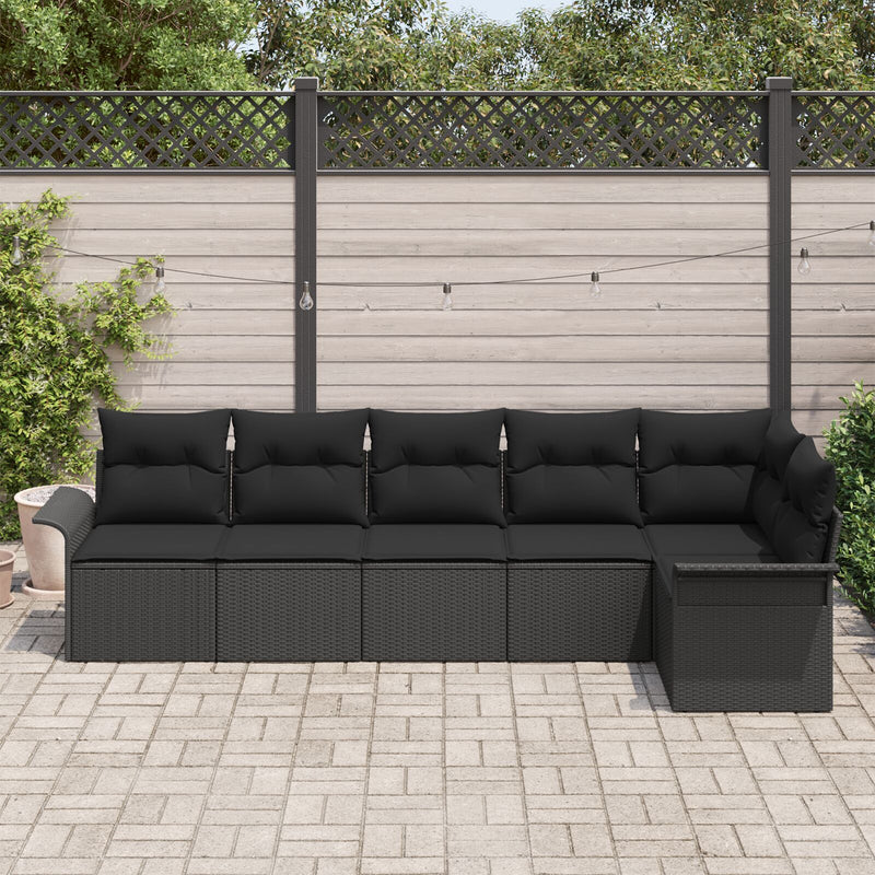 6 Piece Garden Sofa Set with Cushions Black Poly Rattan