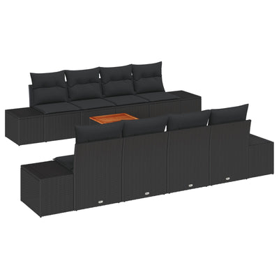 7 Piece Garden Sofa Set with Cushions Black Poly Rattan Acacia