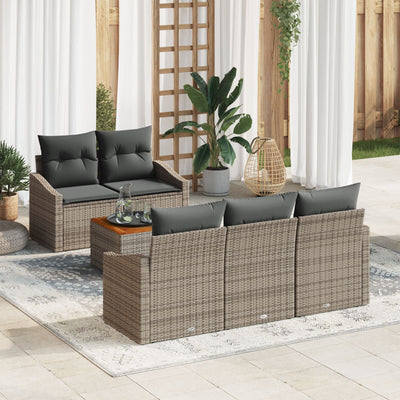 6 Piece Garden Sofa Set with Cushions Grey Poly Rattan Acacia