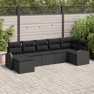 Garden Sofa Set 7 Piece Set Black Poly Rattan Outdoor Sofa