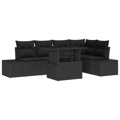 6 Piece Garden Sofa Set with Cushions Black Poly Rattan