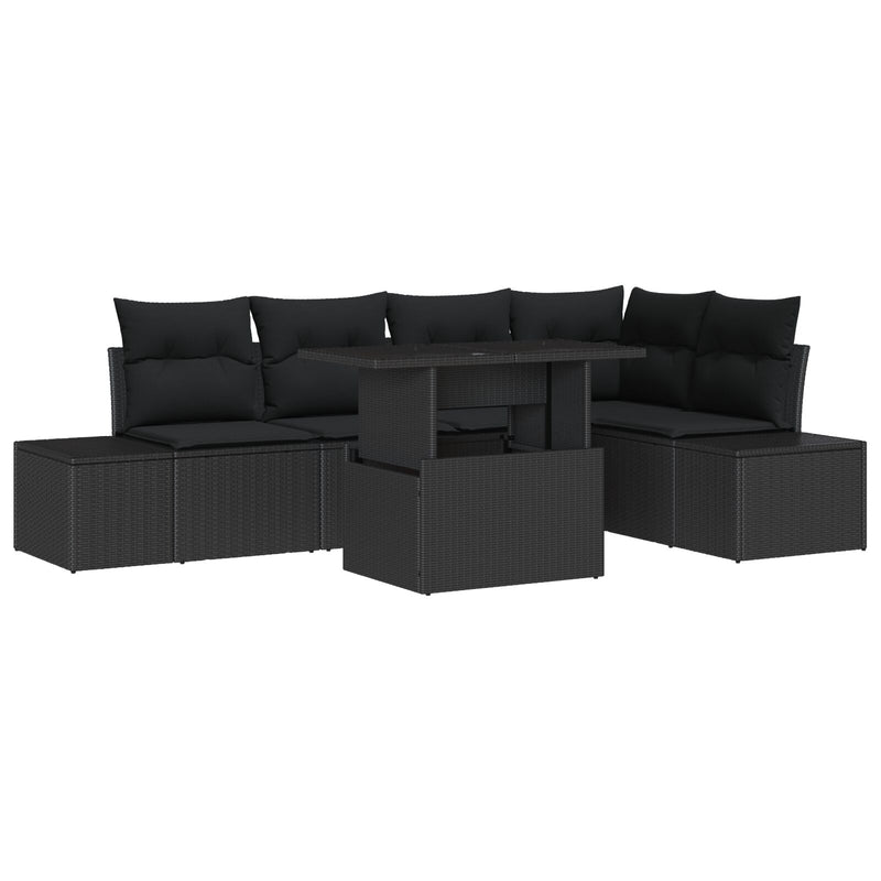 6 Piece Garden Sofa Set with Cushions Black Poly Rattan