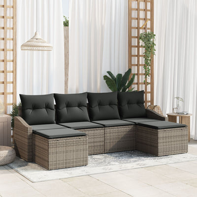 6 Piece Garden Sofa Set with Cushions Grey Poly Rattan
