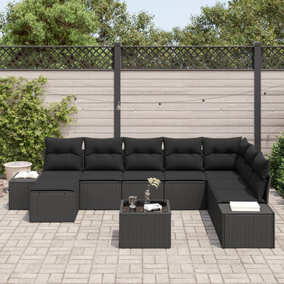 9 Piece Garden Sofa Set with Cushions Beige Poly Rattan