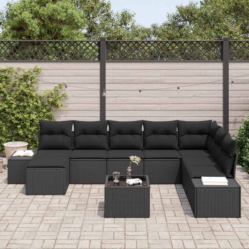 9 Piece Garden Sofa Set with Cushions Beige Poly Rattan