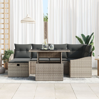 7 Piece Garden Sofa Set with Cushions Grey Poly Rattan