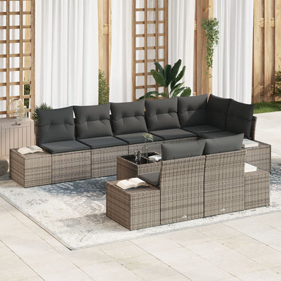 8 Piece Garden Sofa Set with Cushions Black Poly Rattan