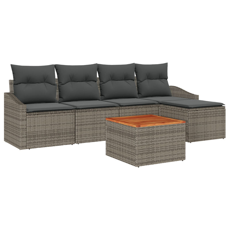 6 Piece Garden Sofa Set with Cushions Grey Poly Rattan Acacia