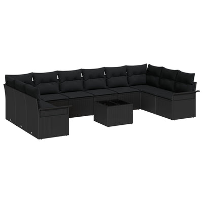 11 Piece Garden Sofa Set with Cushions Beige Poly Rattan