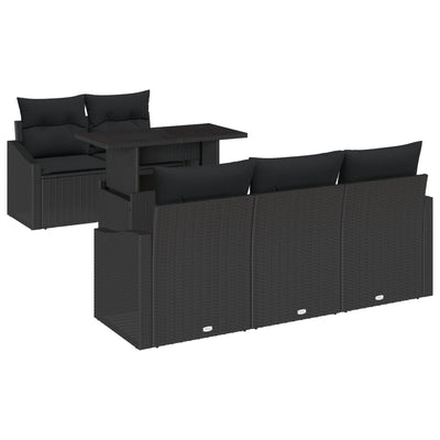 6 Piece Garden Sofa Set with Cushions Black Poly Rattan